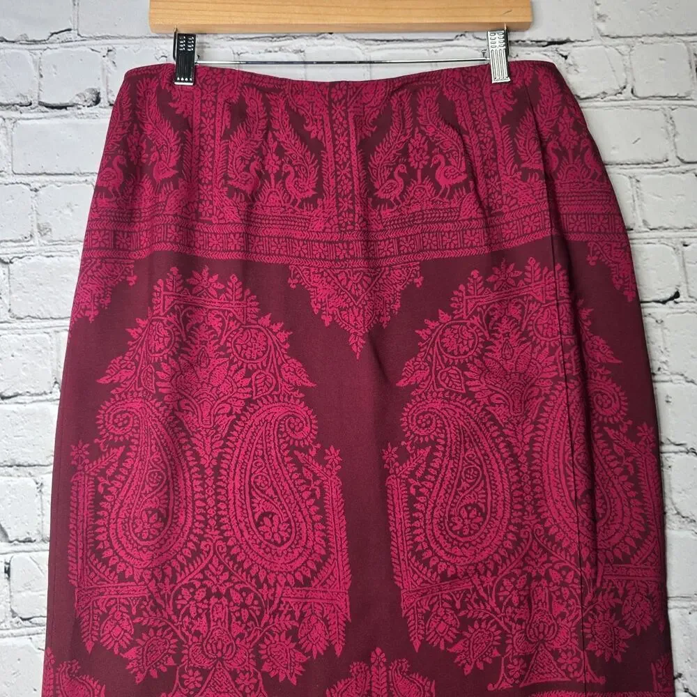Talbots Vintage‎ 100% Silk Shell Paisley Bordeaux Deadstock Midi Skirt New 14P